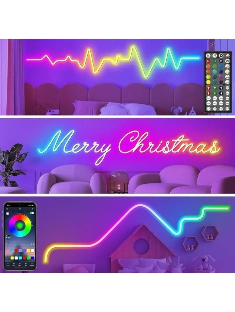 Neon Rope LED 20Ft Lights – Flexible, Dimmable, Remote Control, Vibrant Glow!